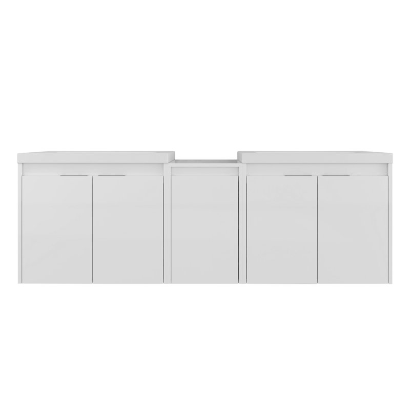 Meuble-lavabo blanc brillant avec lavabo en résine, portes à fermeture en douceur et conception flottante - fabrication en contreplaqué écologique, style moderne