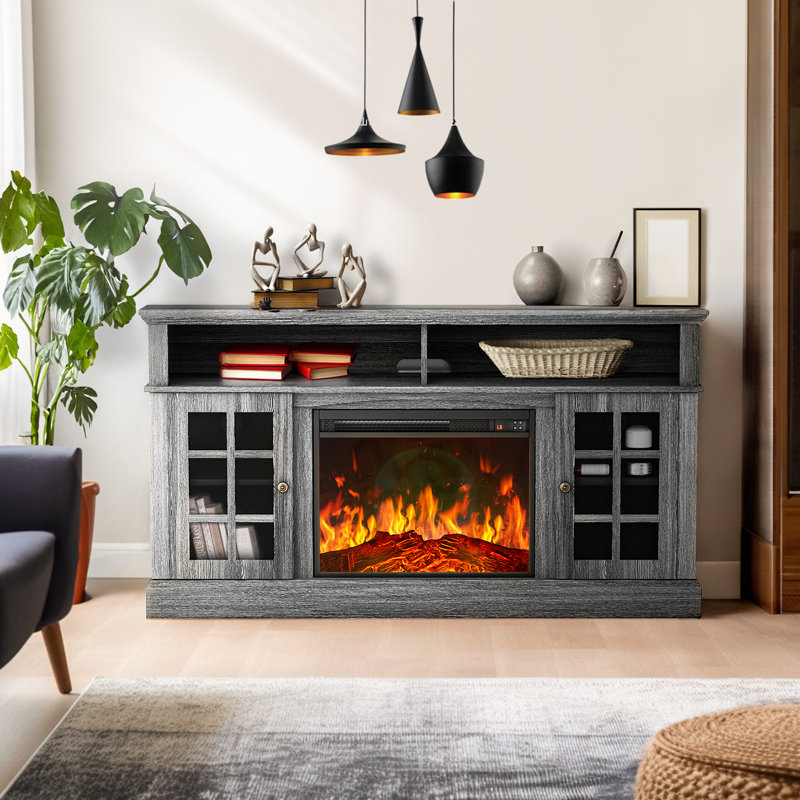 Anias TV Stand For TVs Up To 70" With Electric Fireplace Included, Gray