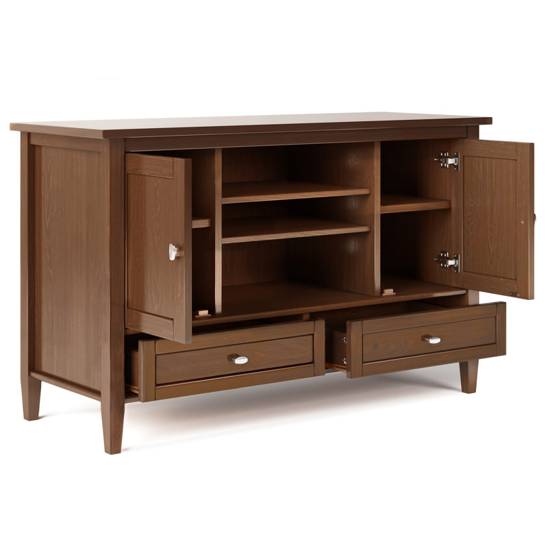 Meuble télé en bois massif brun roux Warm Shaker de 47 po de largeur pour téléviseur de 50 po ou moins
