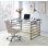 Bureau Shona avec plateau en verre transparent et finition or antique (sans tabourets)