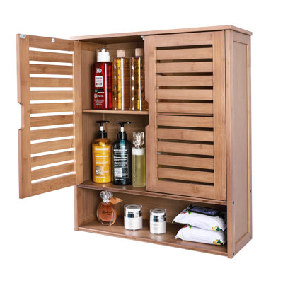 Bamboo Wall Cabinet, Over Toilet Bathroom Furniture, Wall Mounted Storage Medicine Cabinet With Two Doors & Adjustable Shelves, For Bathroom, Kitchen, Living Room, Walnut