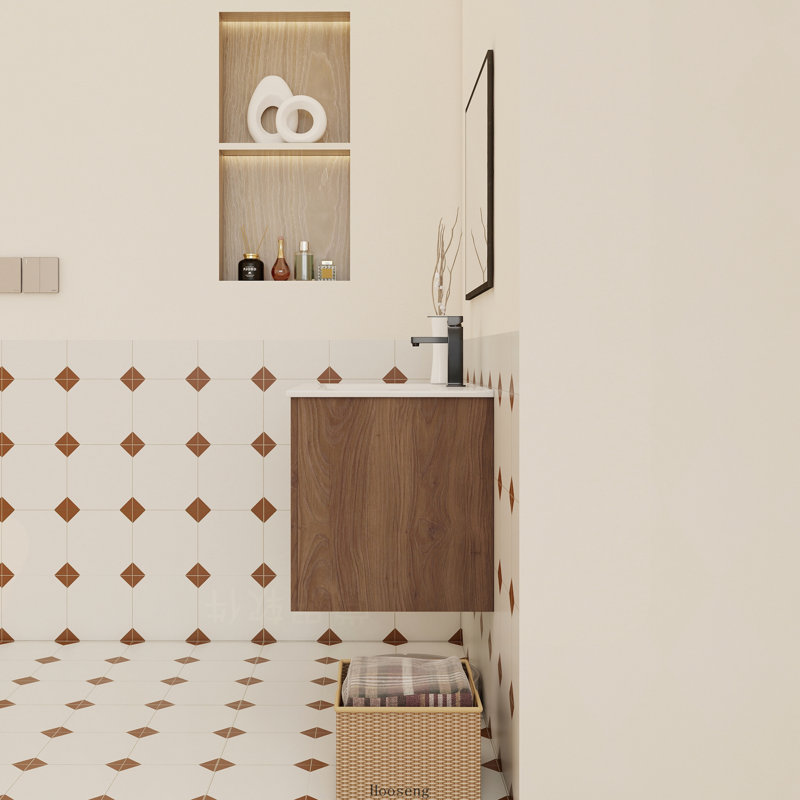 Meuble-lavabo flottant 24 po avec lavabo mural, armoire en ébène brun, portes à fermeture en douceur