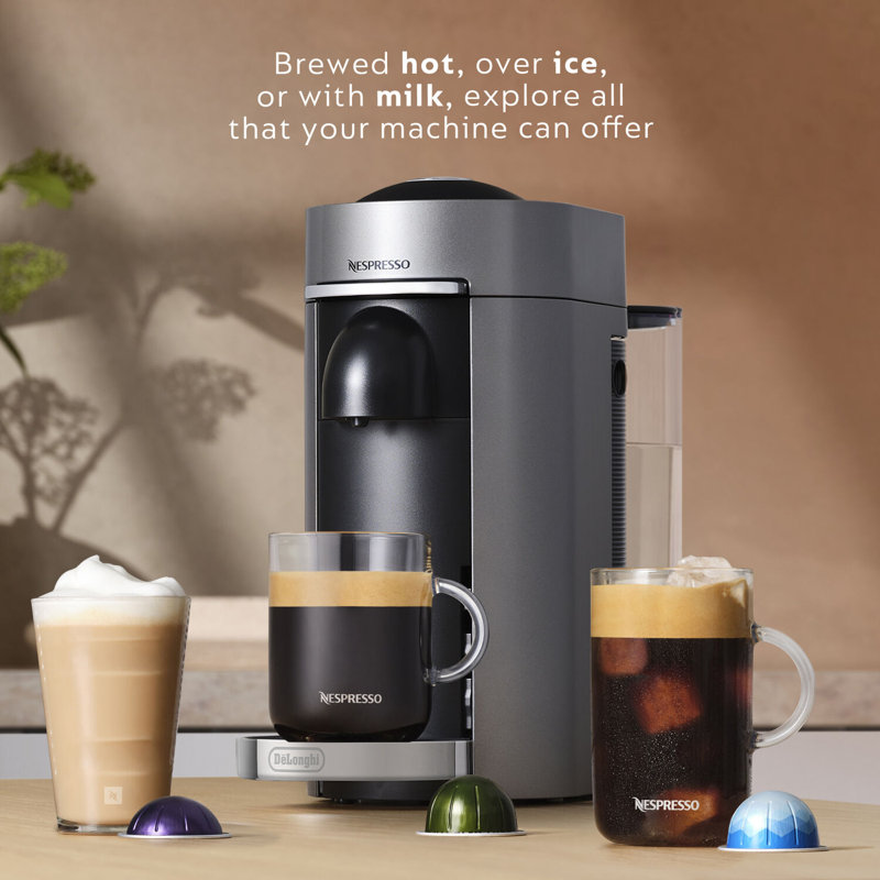 Nespresso VertuoPlus Deluxe Coffee and Espresso Maker with Aeroccino Milk Frother by De'Longhi, Titanium