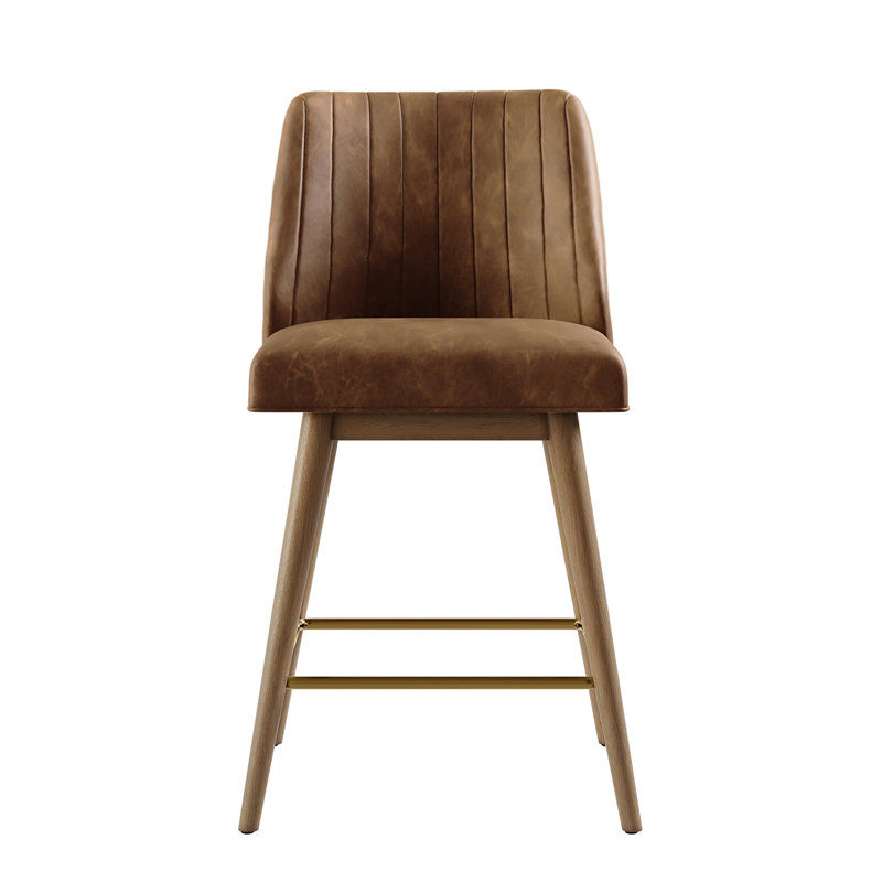 Modern Swivel Bar Stools Set of 2,  Counter Height Faux Leather Upholstered Counter Stools with Back, Mid Century Modern Wood Frame Bar Chairs for Kitchen