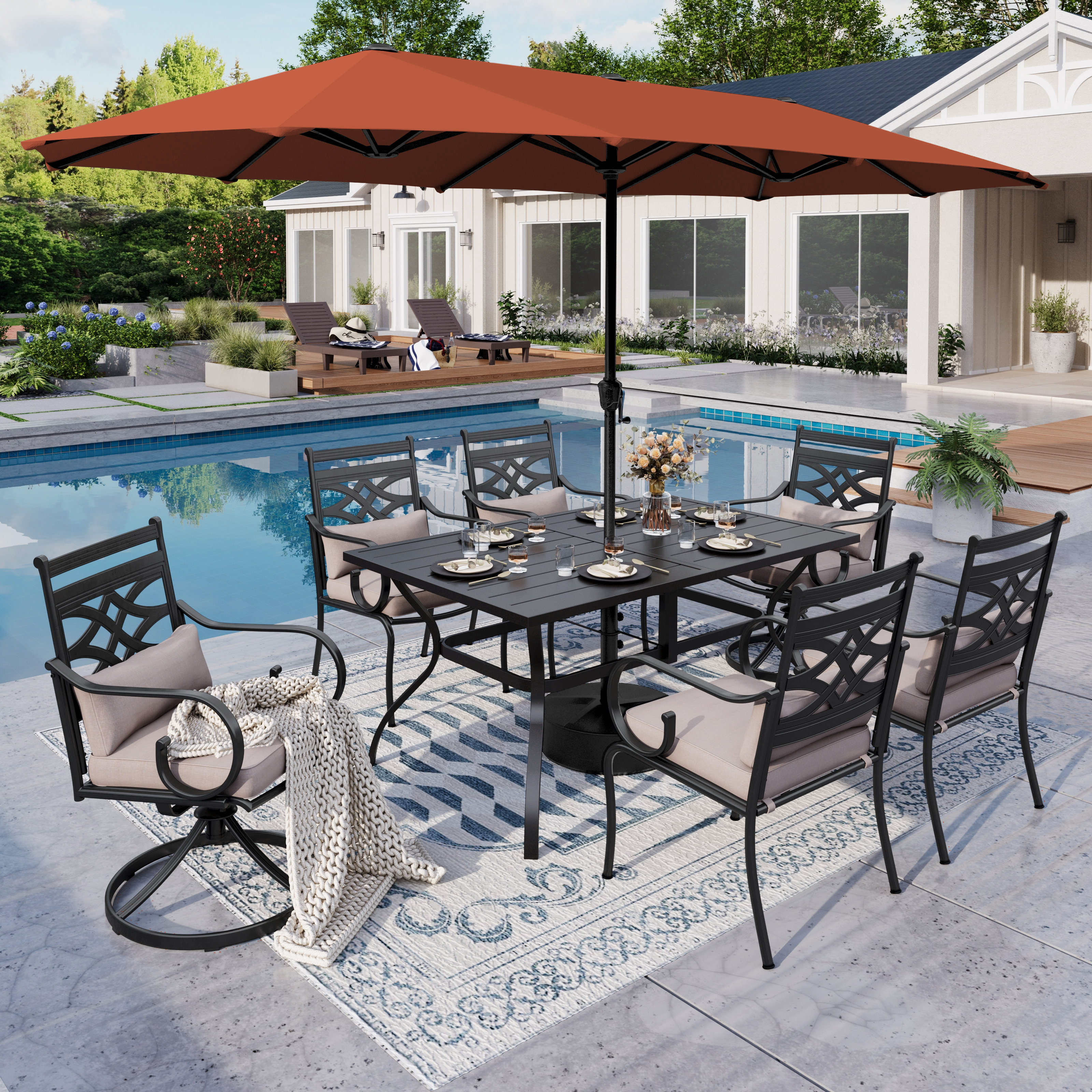 2 seat patio set with umbrella PatioKingdom Double Top Umbrella, Outdoor Table for Yard – Patio Kingdom 74.75(Dia) x 78.75 Nice C Patio Set with