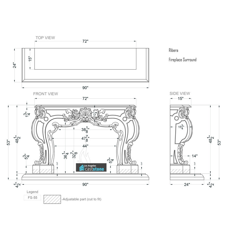 Ribera Fireplace Surround, Beige Old World, 53" H x 90" W x 15" D