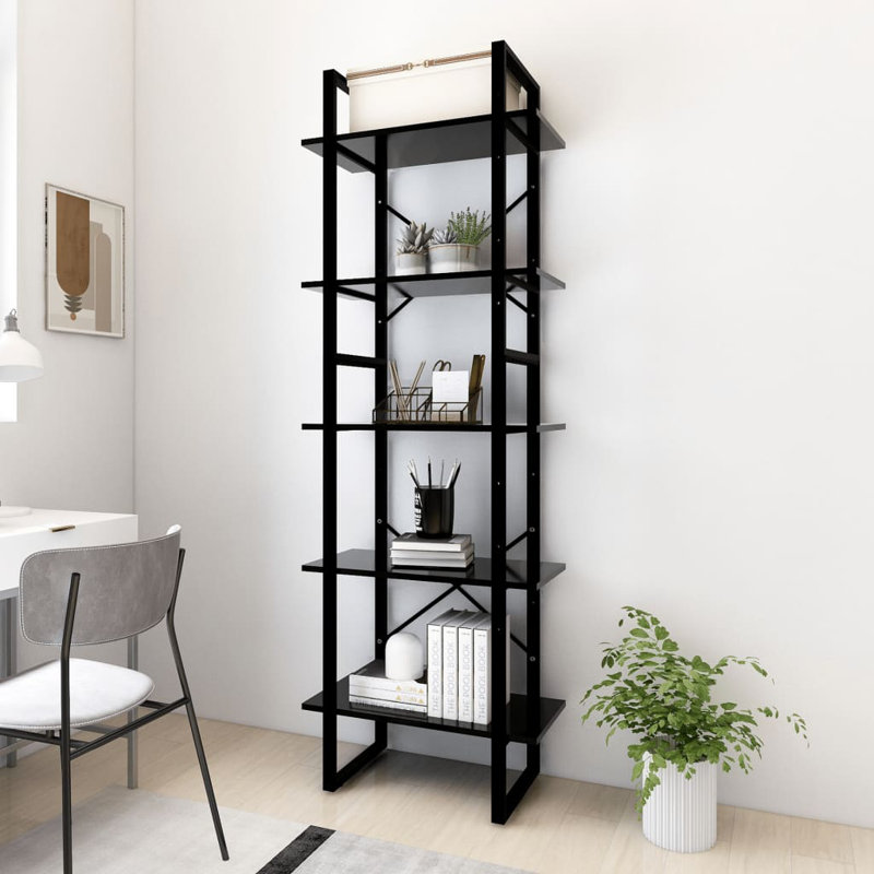 Canne Book Cabinet Engineered Wood, (5 Shelves) 68.9" H x 23.6" W x 11.8" D, High Gloss Black