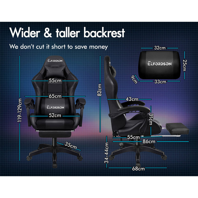 ELFORDSON Adjustable Reclining Faux Leather Swiveling PC & Racing Game Chair, Black