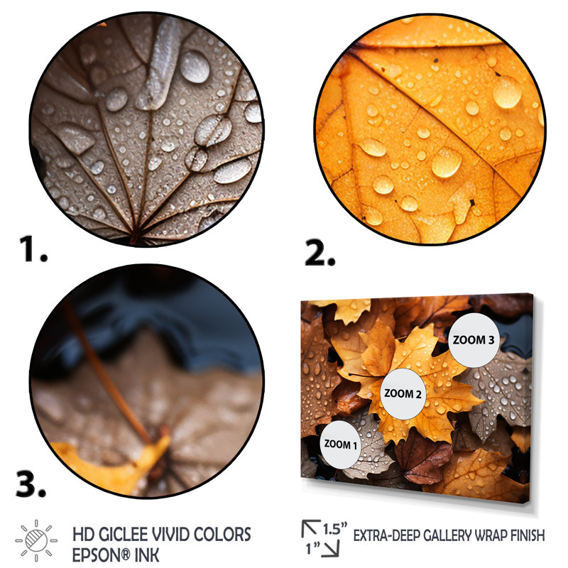«Yellow and Orange Autumn Mapple Leaves 4», art mural érable, Cadre flottant doré, H 24 po x l 32 po x P 1 po