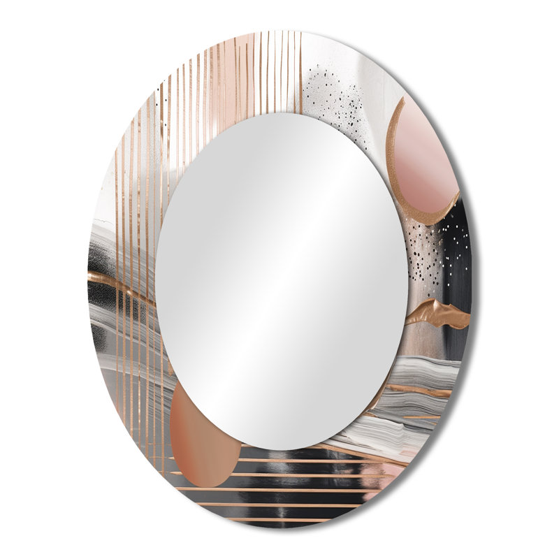 Grand miroir mural ovale rose sur métal, 43 po x 33 po