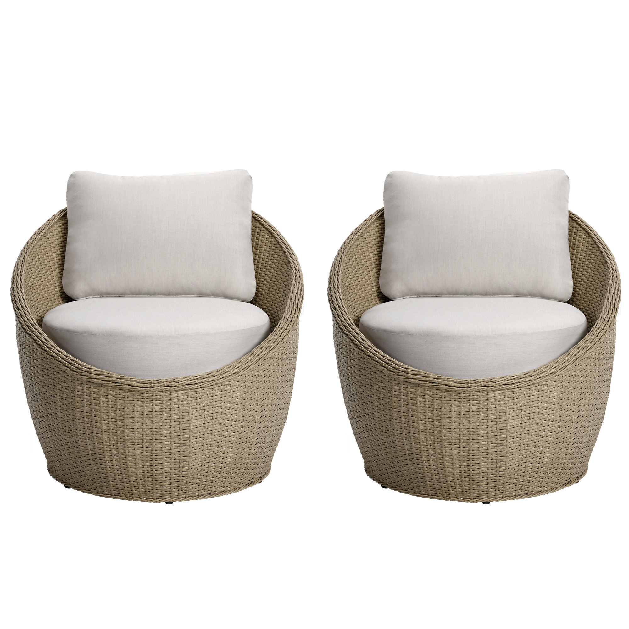 Leyton Wicker Patio Lounge Chairs With Beige Cushions, Beige
