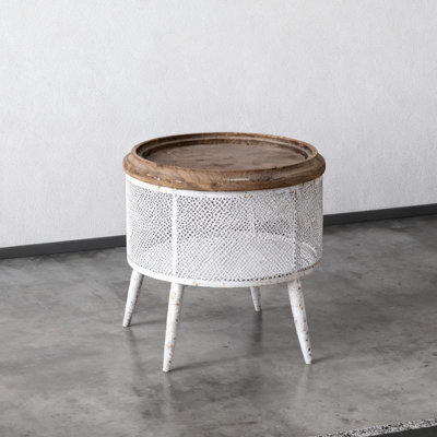 Retro Brown Solid Wood Iron Round Coffee Table