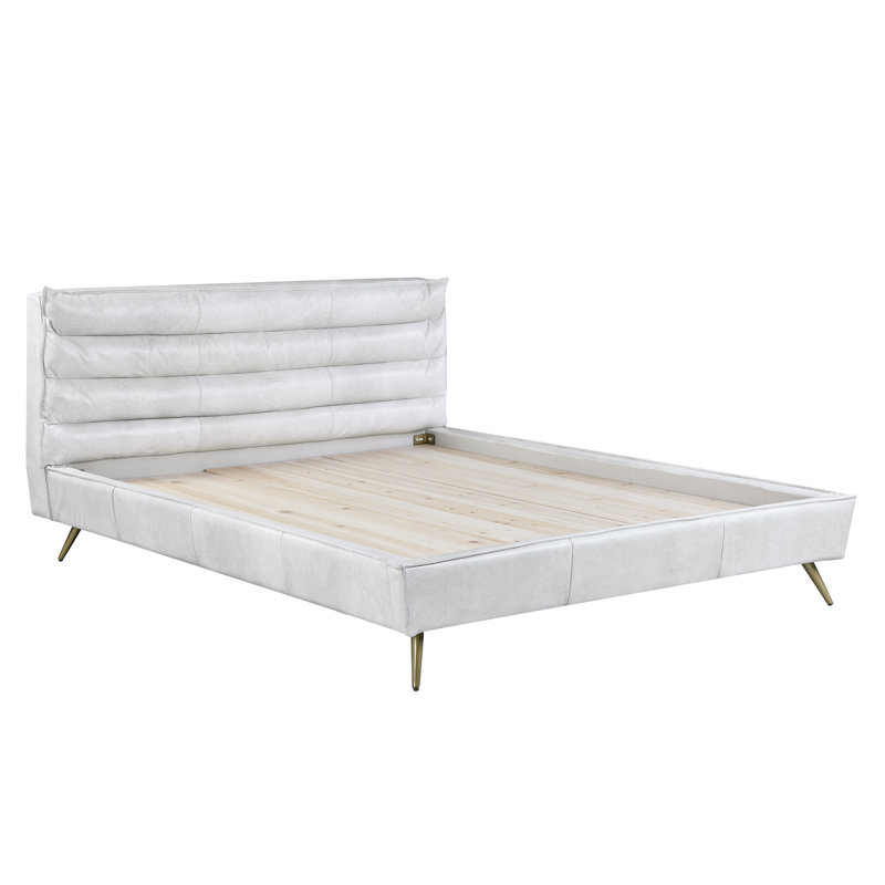 Lit plateforme tapissier capitonné Cunlefe, Grand, Blanc vintage