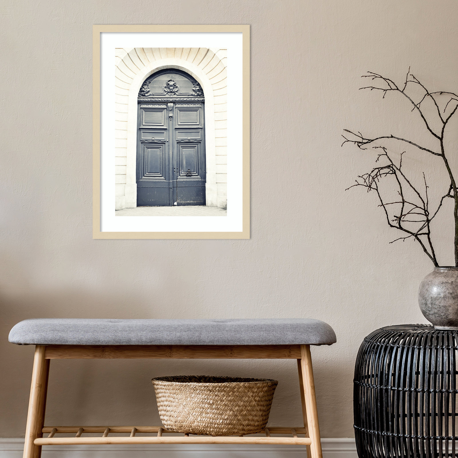 Black Paris Door Photo Print, 26" H x 19" W, Brown