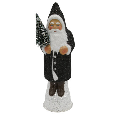 Schaller Paper Mache Candy Container - Black Glitter Santa