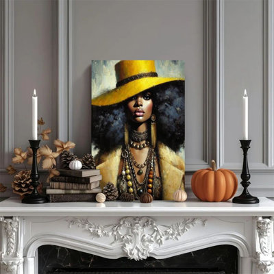 1-piece framed Alvord painting of an African woman portrait, in a realistic oil painting style. Decorative retro wall poster for home decor, a perfect gift of modern artwork suitable for bedrooms and living rooms