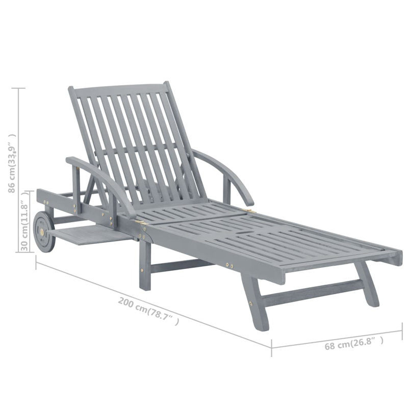 Chaise longue simple en acacia 80 po avec coussins Stanstead, Crème