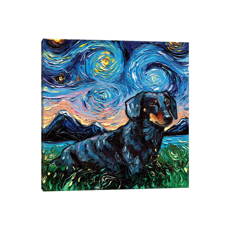 Black And Tan Dachshund Night III by Aja Trier - Wrapped Canvas Painting, 66.04 cm H x 66.04 cm W x 3.175 cm D