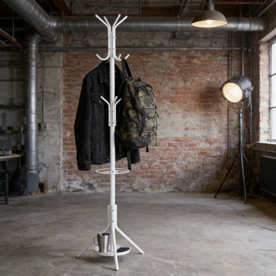 Portemanteau autoportant avec porte-parapluie, portemanteau en métal à 12 crochets pour chapeaux, sacs et vestes, vestibule peu encombrant et organisateur de couloir
