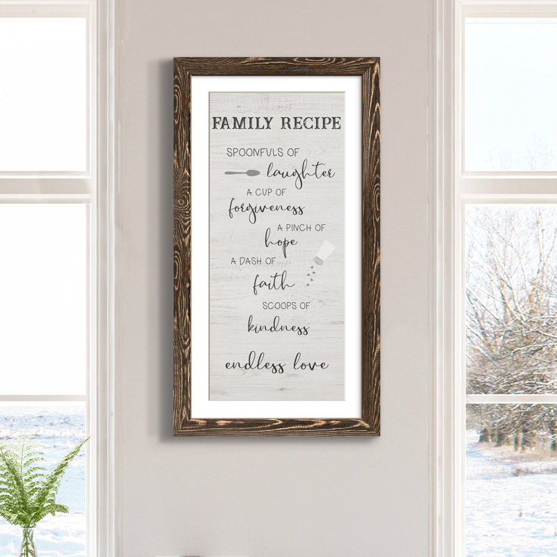 Family Kitchen Recipe - Art textuel sur toile encadré, Noyer