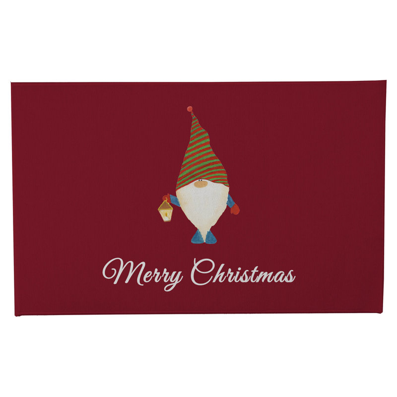 Paillasson Merry Christmas Gnome, Rouge canneberge, L 17 po x L 24 po