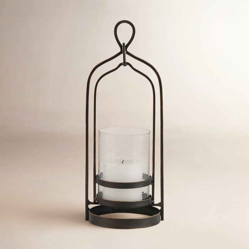 Tabletop Hurricane with Candle Included, Dark Bronze, 15.25" H x 6" W x 5.5" D