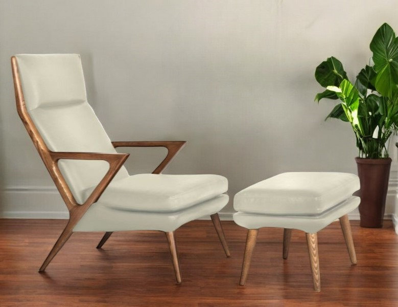  Méridienne beige avec repose-pieds en similicuir