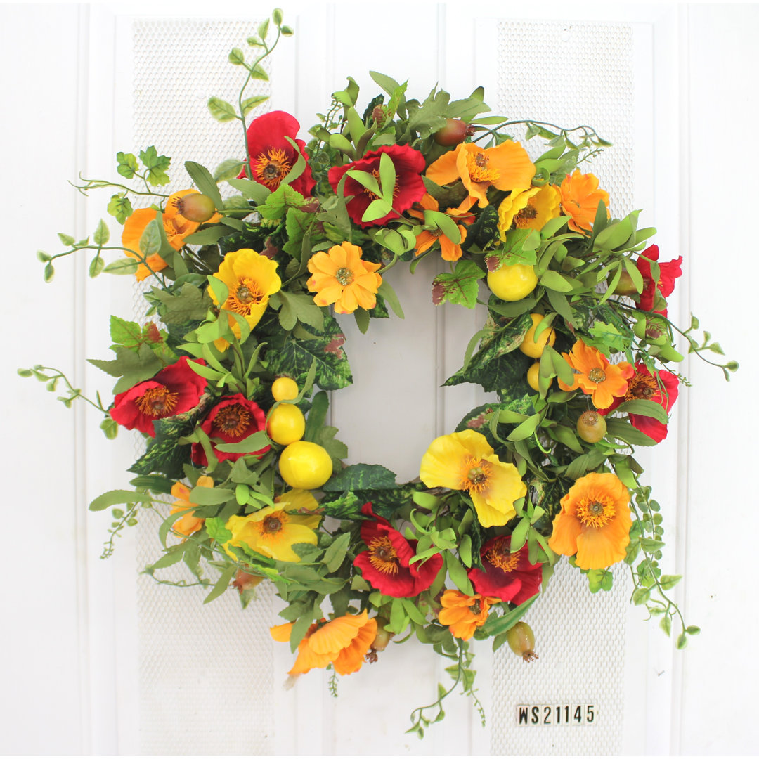 Handcrafted Faux Poppy Foam 24'' Wreath Primrue