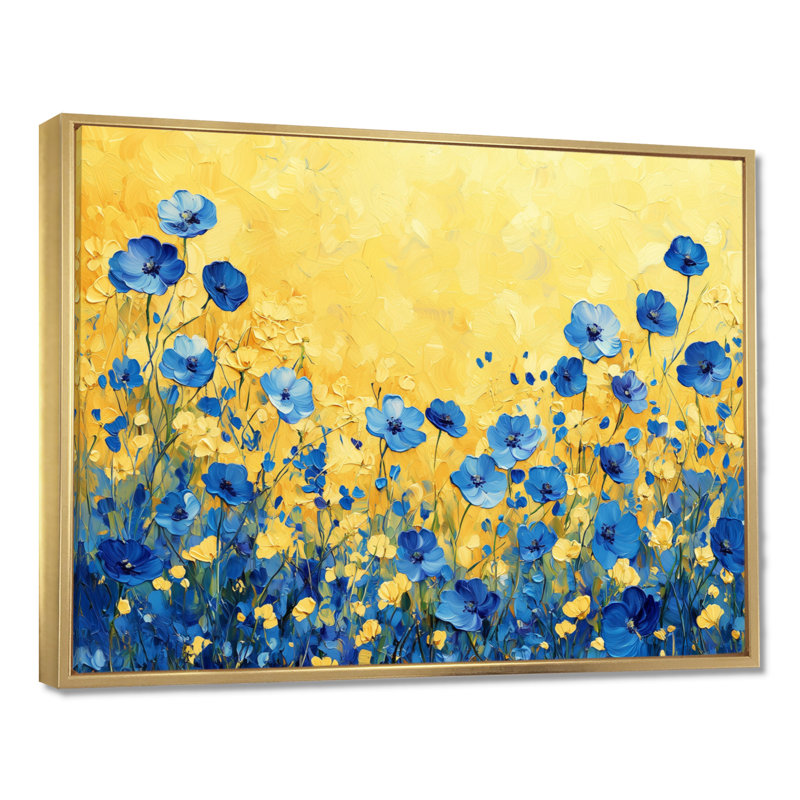 Art mural bleu Sarmiento, H 30 po x l 40 po, Impression encadrée flottante, Doré