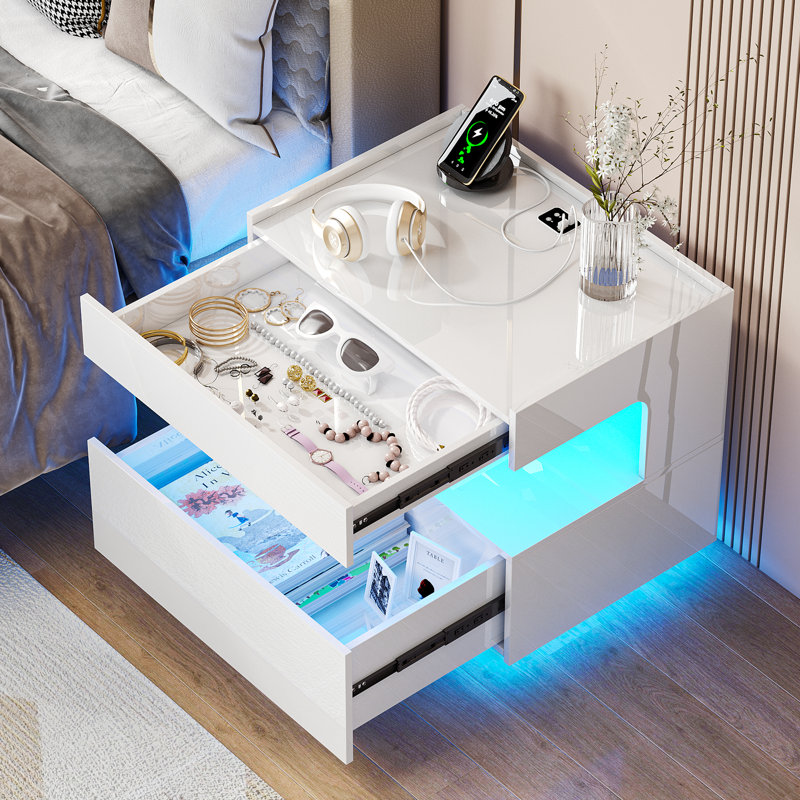 55cm W Manufactured Wood Bedside Table, White