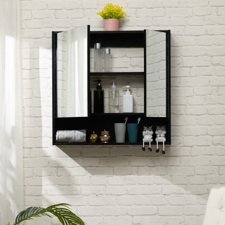 Ebern Designs 4403BFBF30E54E22AFB30C6E23F43605 Framed Medicine Cabinet with 2 Adjustable Shelves Finish: Black/Golden