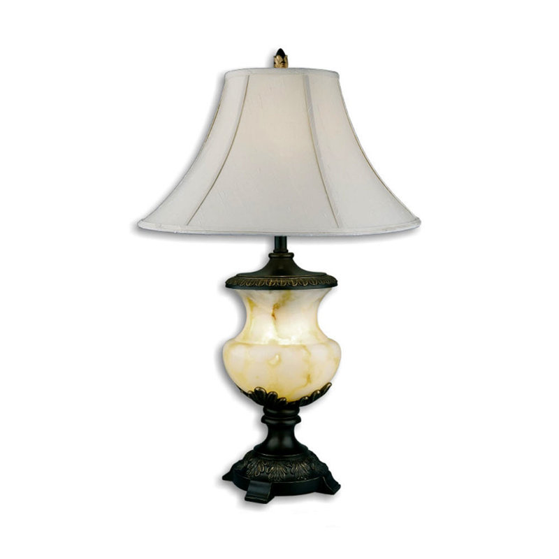 Lampe de table noire en métal et albâtre