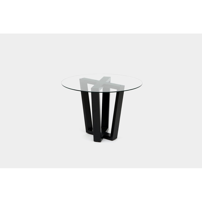 Gax Round Glass Dining Table, 36" W x 36" L, Black Oak
