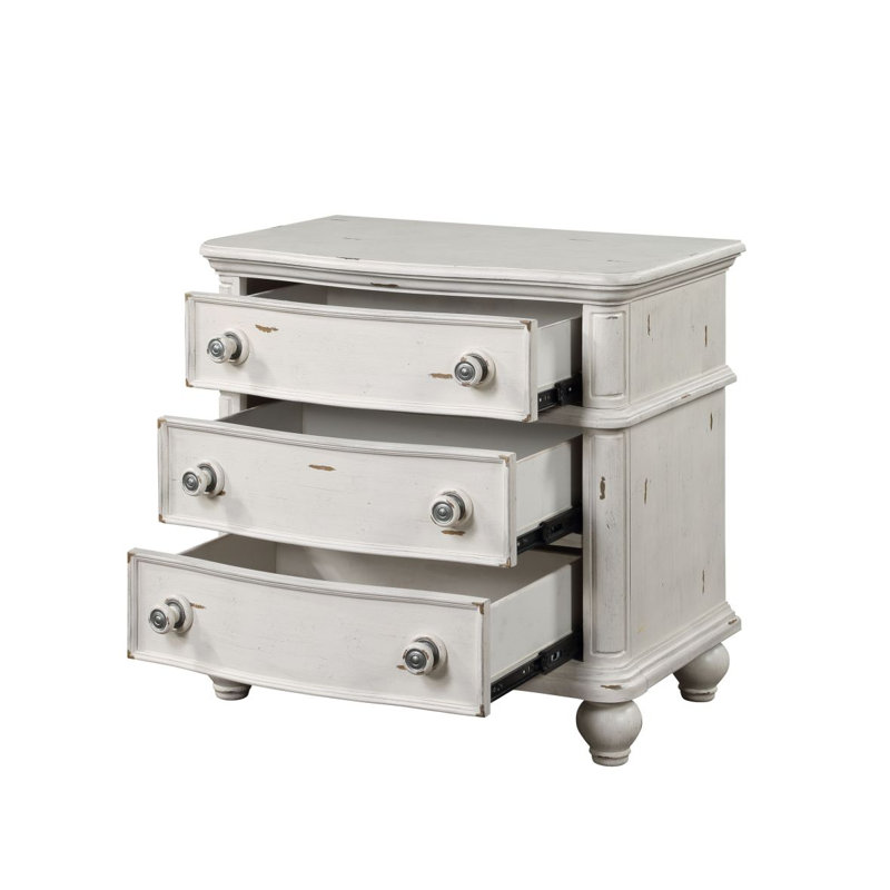 Table de chevet 3 tiroirs blanc antique