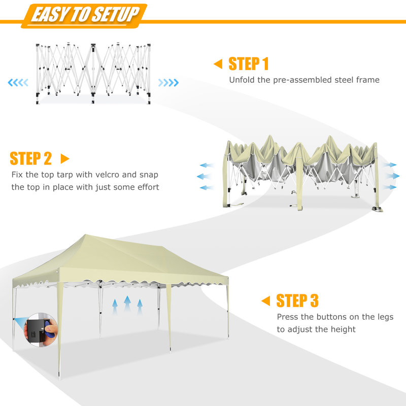 10'x20' Pop Up Canopy Tent,Outdoor Canopy with Wheeled Bag,for Parties,Wedding,Backyard,Camping, Khaki