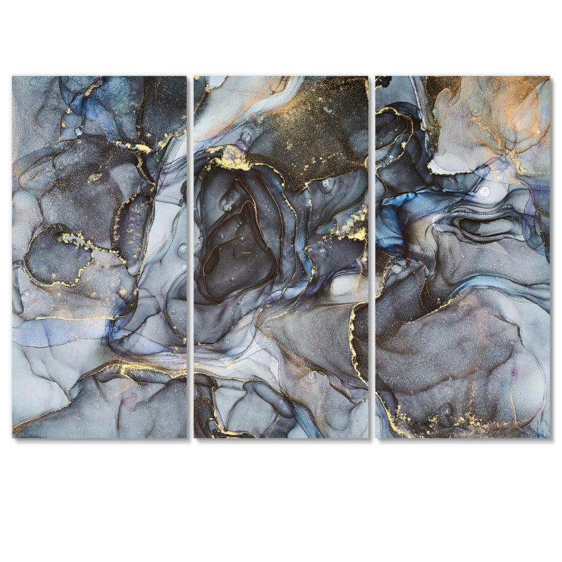 «Black Gold Infuse liquid Art II», reproduction d'art sur toile moderne, H 40 po x l 60 po x P 1 po