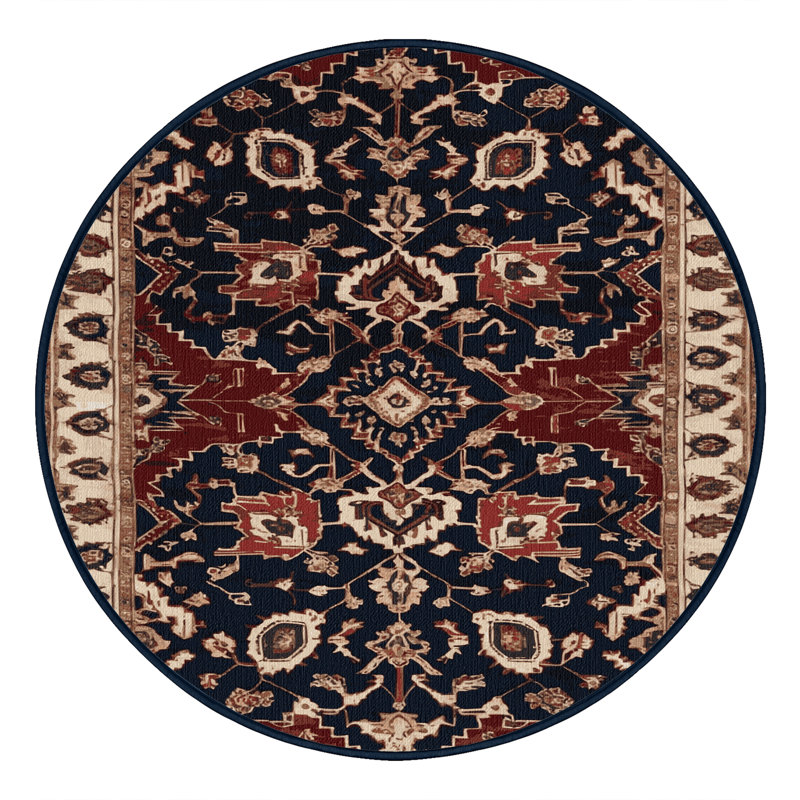 Tapis persan noir lavable à la machine, Rond 3 pi