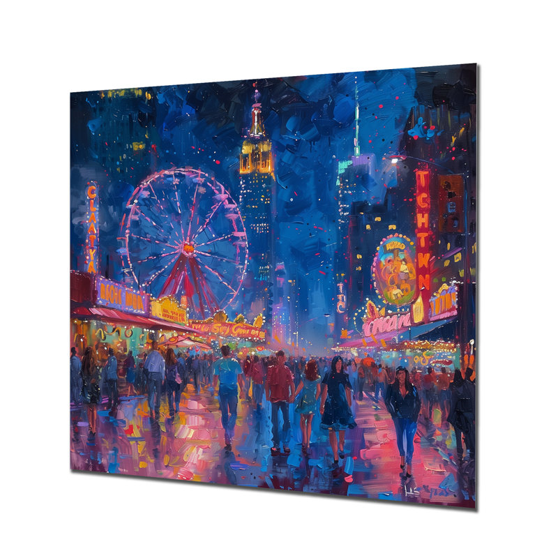 Rose, bleu, parcs d'attractions Neon Nights - décoration murale parcs d'attractions, H 16 po x l 16 po, Sans cadre, métal