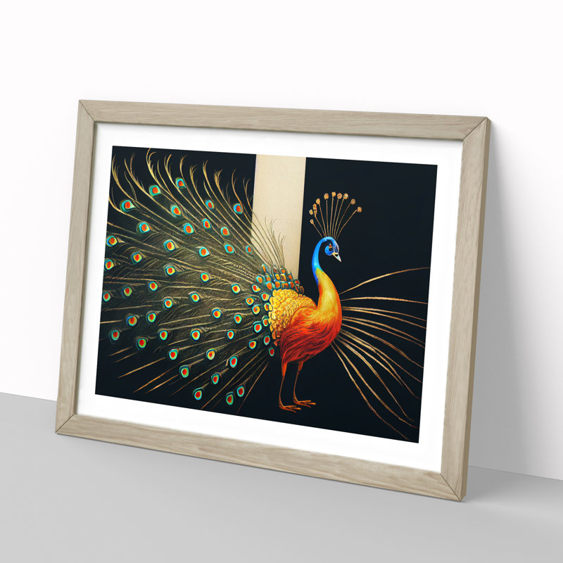 Cosmopolitan Peacock - Single Picture Frame Print, 46cm H x 64cm W x 2cm D, Oak