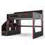 Lit mezzanine de jeu en bois massif Queen avec escalier de rangement, étagères ouvertes dans la tête de lit, éclairage DEL et bureau de chargement USB-427014402-427014405