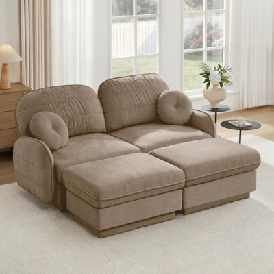 Canapé en forme de U Chenille Cloud, canapé à assise profonde avec repose-pieds amovibles, coussins ronds et coussins de dossier matelassés exquis, pieds de cadre de base encastrés, assemblage facile, convient au salon