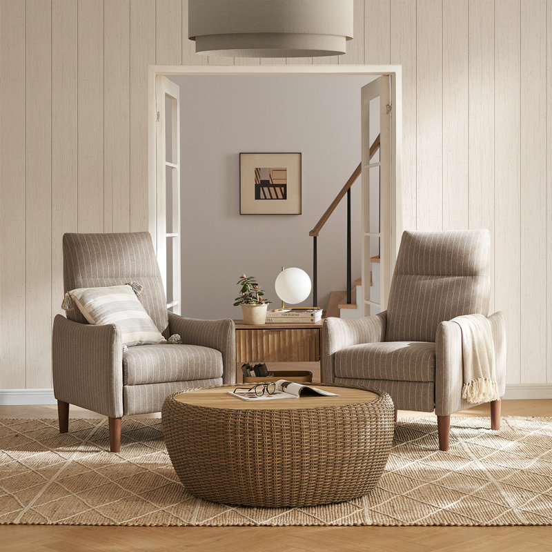 Upholstered Home Theater Seat, Gray Taupe Stripe Cotton Blend