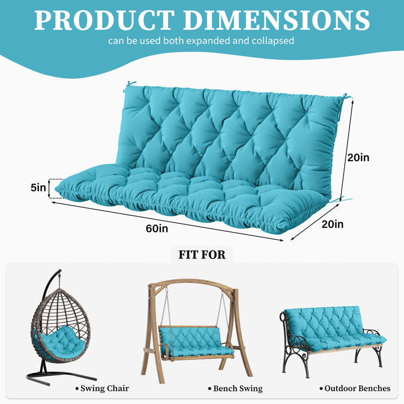 Coussin de banc d'extérieur Wynee, L 59,5 po x P 20 po, Bleu lac