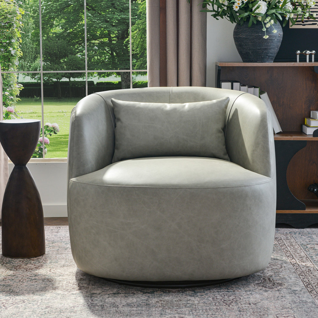 Sydney 100% Genuine Leather Swivel Barrel Armchair with Natural Leather Aroma Kelly Clarkson Home Upholstery
