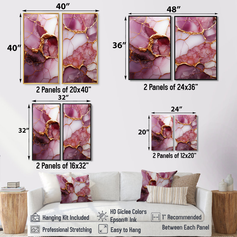 Rose et rivière de marbre doré I - impressions sur toile dorées, Noir, H 36 po x l 48 po, Impression encadrée flottante