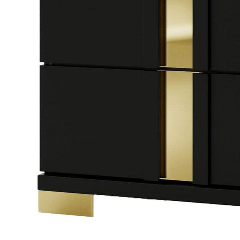 Table de chevet Yoki, 2 tiroirs, moderne glam noir et or, 23 pouces, Noir
