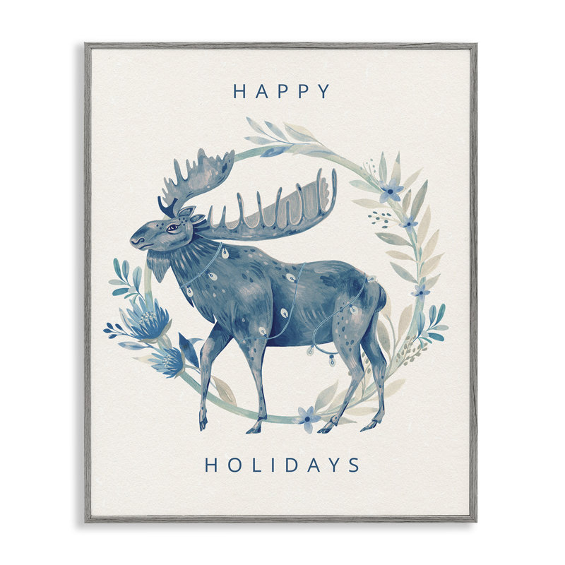 «Holiday Greeting with Moose», une conception de Grace Andersson, H 14 po x l 11 po, Estampe numérique Farmhouse