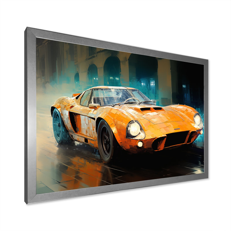 Grand prix, voiture de sport rétro sur toile, H 34 po x l 44 po x P 1,5 po, Cadre simple argenté