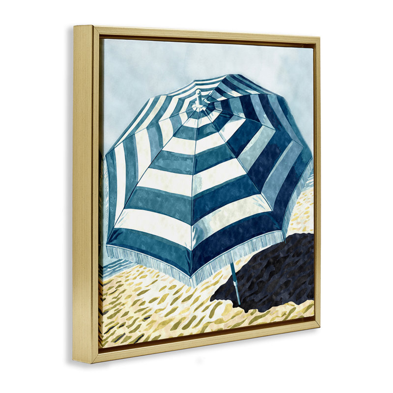 Parasol rayé, Cadre flottant métallique doré, H 18 po x l 18 po