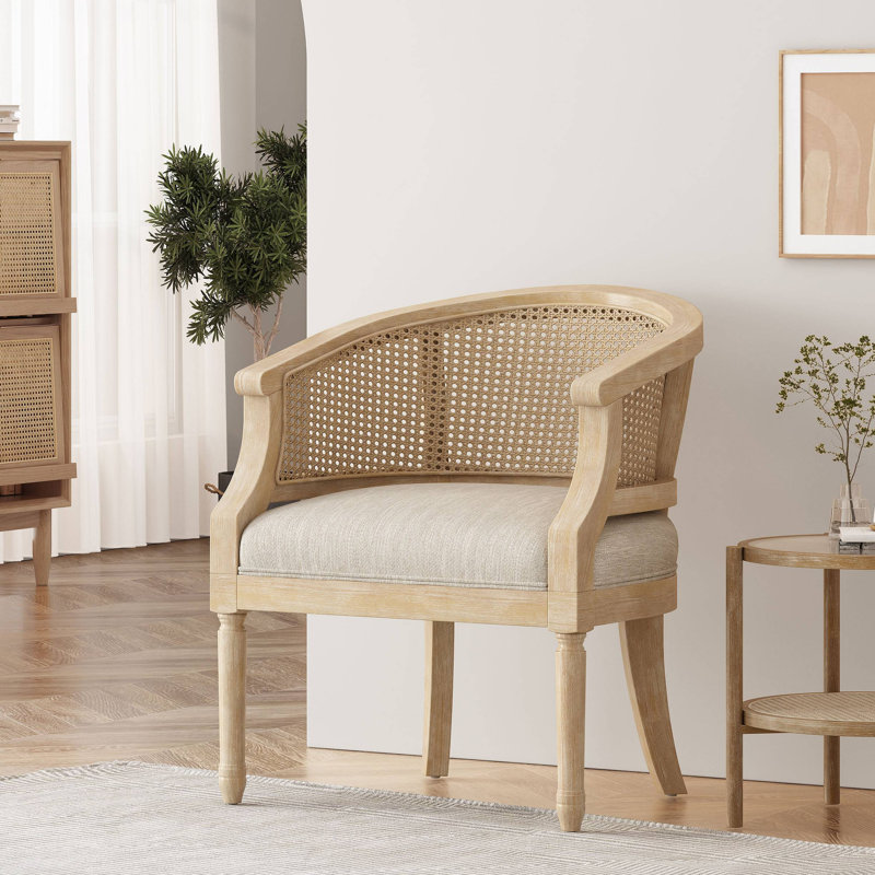 Chaise d'appoint en bois d'hévéa, Beige